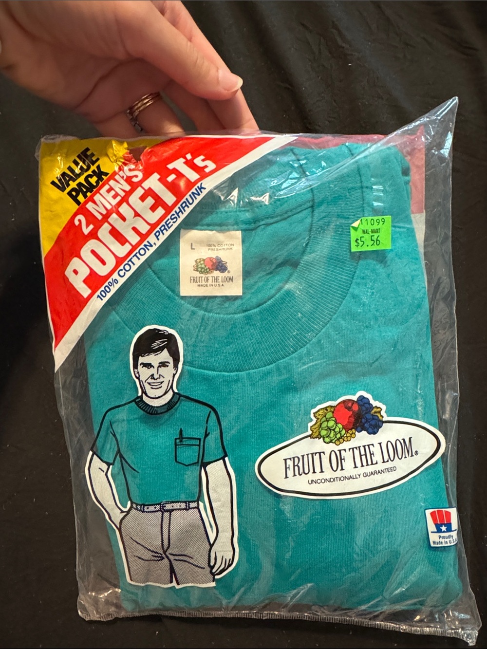 Vintage 1987 Fruit of the Loom 2 Men’s Teal Pocket large T-Shirt Value Pack